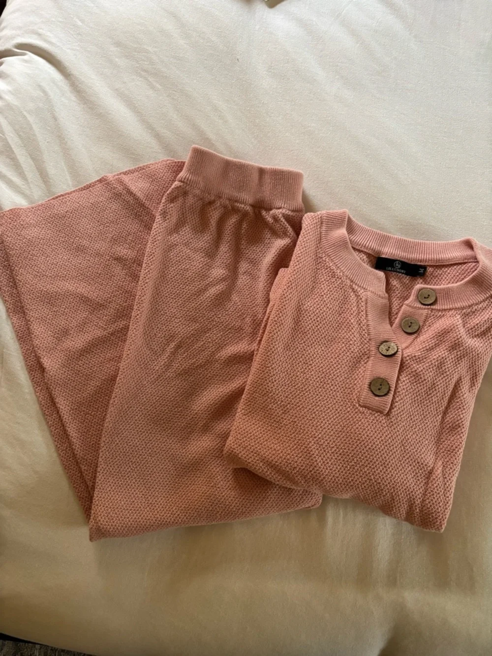 Pink Waffle Knit Button-Front Lounge Set - Picture 1 of 3